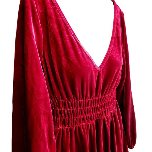 HALARA Everyday Deep V Neck Long Sleeve Ruffled Velvet Dress Small Medium NWT - Picture 3 of 8